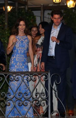 Emily Blunt and John Krasinski leave Hotel Cipriani with Luciana and Matt Damon - rehearsal dinner - Venice.jpg